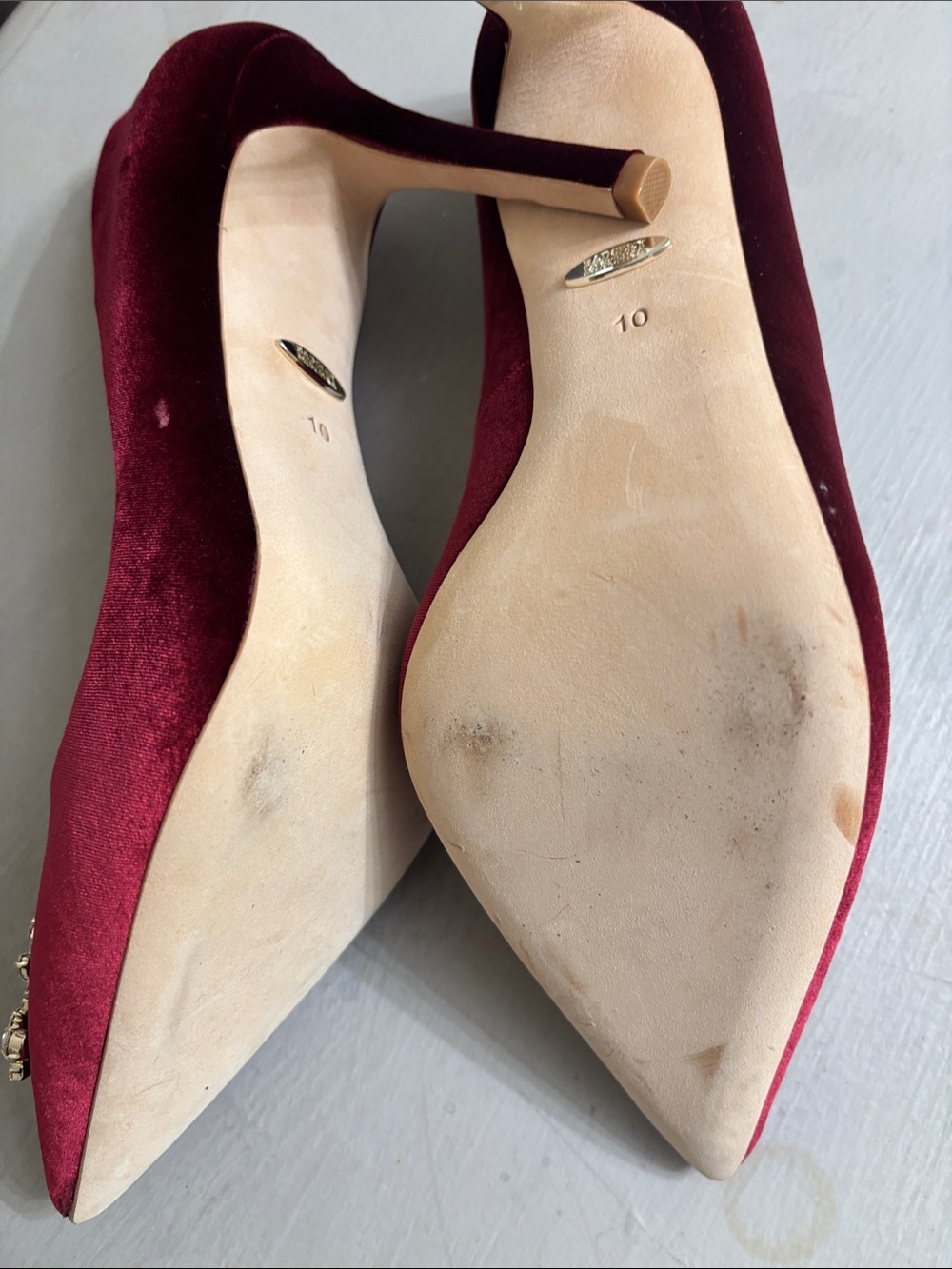 Badgley Mischka Burgundy Velvet Pointed Toe Pumps with Crystal Buckle Accent 10 - Picture 10 of 10